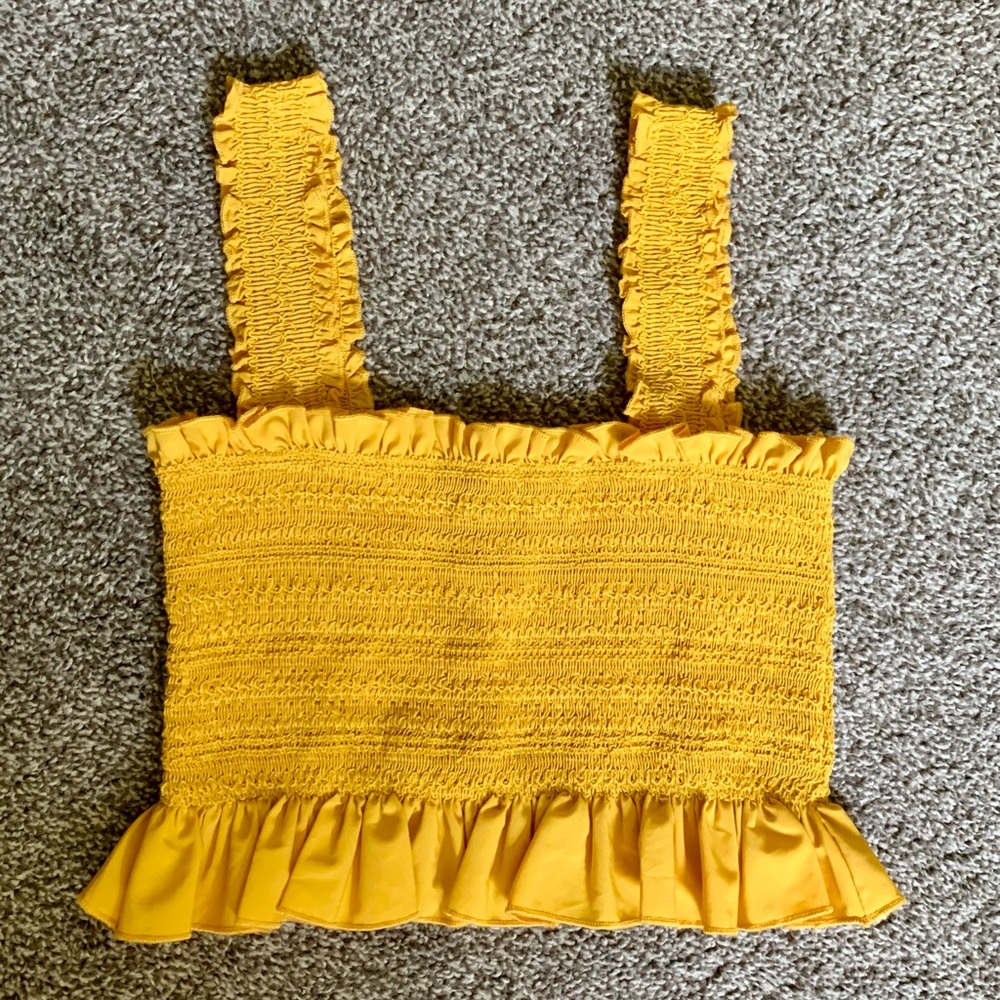 Yellow Bandeau Crop Top With Ruffle